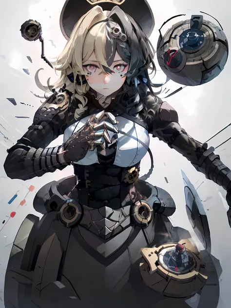 (absurdres, highres, a highly detailed, (1girl:1.3),
break
, forged, mechanical body, integrated weapons, durable armor, clock i...