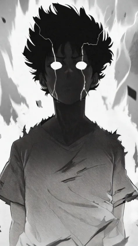 anime character with black hair and a white shirt with a lightning effect, kentaro miura manga art style, afro samurai manga sty...