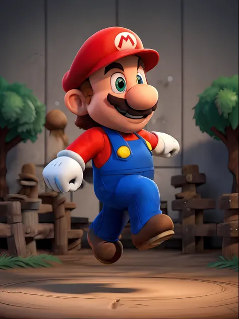 RAW photo, Super Mario jumping in a green field, highly detailed textures, tired, run down, deep skin pores, red Super Mario hat, perfect lighting, photorealism, photo realistic, hard focus, smooth, depth of field, 8K UHD, photo taken by a Sony Alpha 1 , 8...