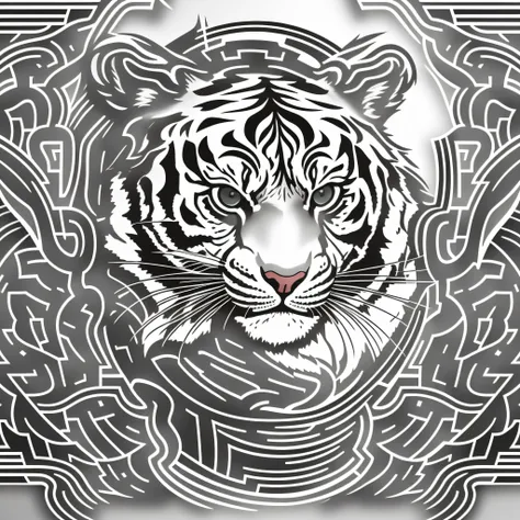 intricate, highly detailed, animate  ((((sports logo)))), tiger, black outlines, white background