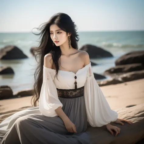 a most exquisite chinese human beauty, long straight black hair, most exquisite, regular features, most beautiful girl, off-the-...