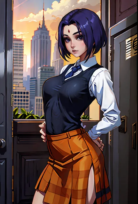 (Cowboy shot),  SFW, (Masterpiece), (Best Quality:1.0), (ultra highres:1.0), Detailed eyes
BREAK
RavenTT, dynamicpose, A jewel on the forehead
sweater vest, plaid skirt, collared white shirt, long sleeves, thights, wide hips
BREAK
gorgeous, Vista, Erotica,...