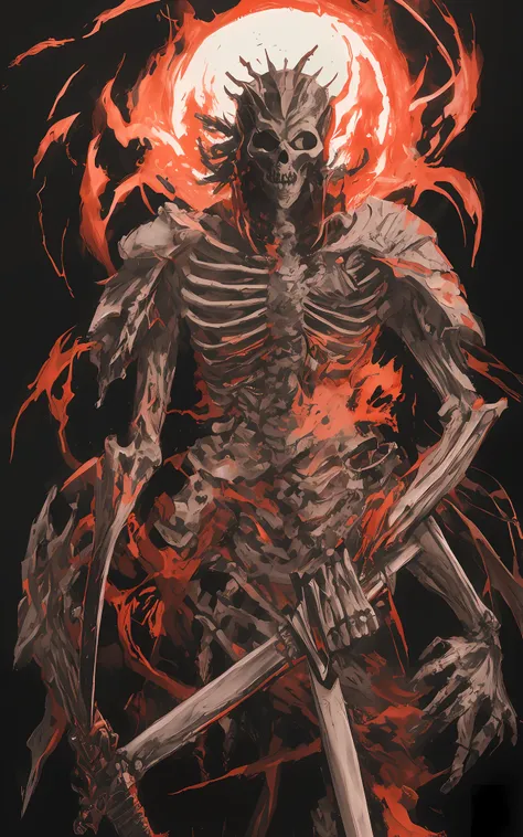 a skeleton samurai , world of tsutomu nihei's abara, soro, wearing a tattered kimono and holding a japanese sword, the world of ...