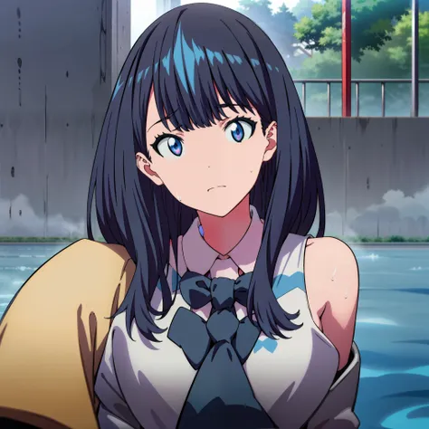 (ssss.gridman),1girl in,(​master piece),(top-quality),perfectly pretty face,dynamicposes,a dark-haired,hi-school girl,swim wears...