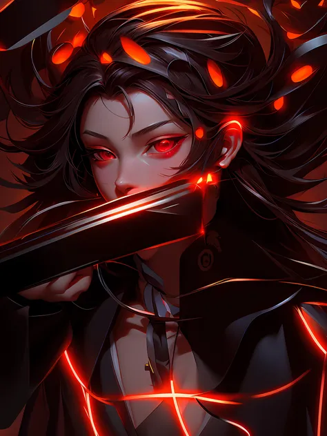 anime girl with a sword in her hand and a red light in the background, artwork in the style of guweiz, guweiz, by Shitao, unknown artstyle, g liulian art style, cyberpunk shading, digital cyberpunk anime art, painted in high resolution, guweiz on artstatio...