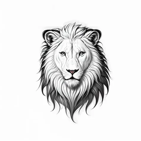 best qualtiy, high high quality, 8K, white backgrounid, {{{linear art:1.3}}}, 1 Lion,White lion、 Solo, zlayato,looking to the camera、Head,White hair