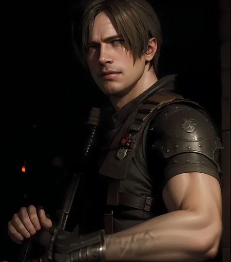 there's a man with a baseball bat standing in the dark, brad pitt is leon s. kennedy, chris redfield, fundo do jogo resident evi...