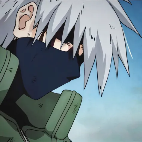 anime character with white hair and a black mask in, kakashi hatake, kakashi, de naruto, ele tem cabelos grisalhos escuros, cori...