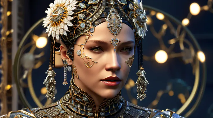 complex 3 d render of a beautiful fascinating biomechanical female cyborg with a porcelain face, analog, beautiful natural light...