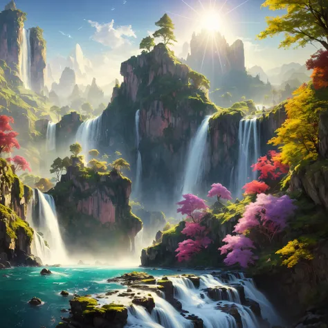 analog style,chromav5,nvinkpunk,(extremely detailed cg unity 8k wallpaper),a illustration of a bright and majestic waterfall cas...