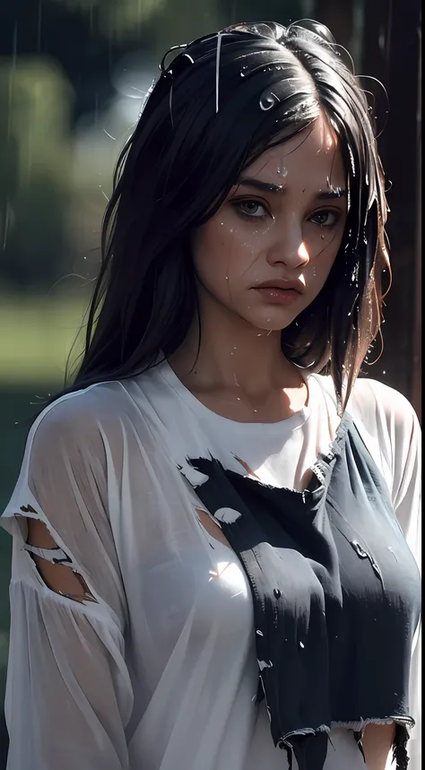 best picture quality, masterpiece, ultra high resolution, (fidelity :1.4), photo, 1 girl,[(sadness)],white shirt, dim, dark, des...