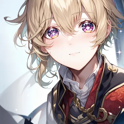 1 boy , short blond hair , has beautiful and detailed glittery eyes , eye blue, wears a demon slayer corps uniform and a dark orange haori in anime Kimetsu no Yaiba