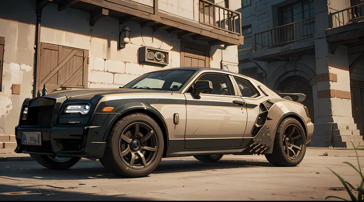 ultra micro detailed steampunk style rolls-royce biomechanical vehicle, reminiscent of a fast sports car with robotic parts and ...