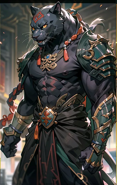 panther warrior, full body like，close-up of panther warrior holding a sword in the city, determined eyes，fierce，akira in chinese...