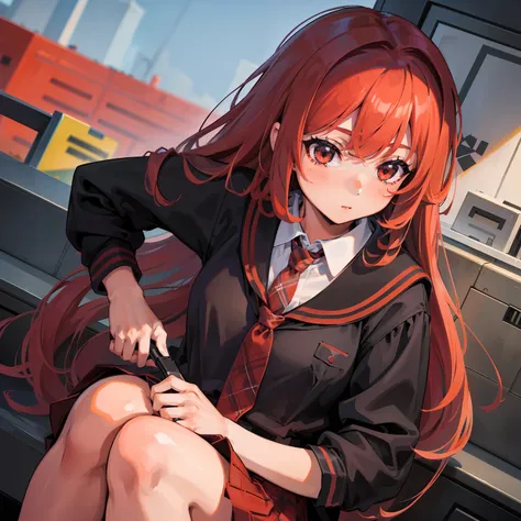 1girl, redhad, hair red, schoolgirl (intricate details:0.9), (hdr, hyperdetailed:1.2)