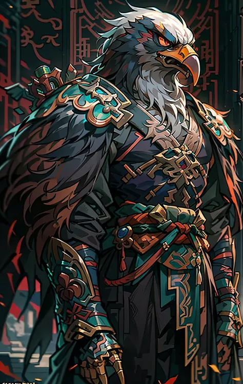 eagle assassins, full body like，close-up of eagle assassin in the city, determined eyes，fierce，akira in chinese mythology, an ep...