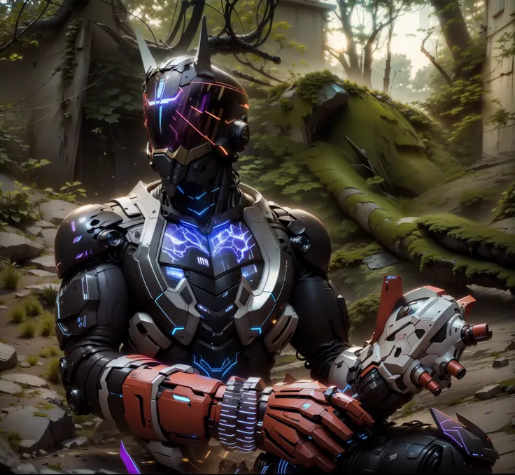 Realiy,photorealestic,Machinary,mechs,Technologie,musculous,glowing light eyes,Burly body,style of photography,Real scenery(Metallic texture 1.8)(Excess detail 2)(High resolution1.6)(4K clarity1.9)(Carbon fiber 1.5)(Metal reflection 1.5),Neon lights