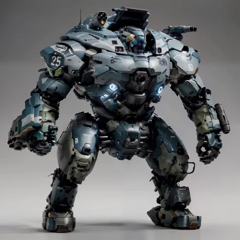 Jj, robot, Mecha, Science fiction, hyper HD,(Best quality:1.2, Masterpiece),arma, Overwatch, monochrome,No Man, radio antenna, Solo, Gun, standing, cannon, redesign, Military, arm cannon, greybackground, (Simple background:1.1), Gradient background,
