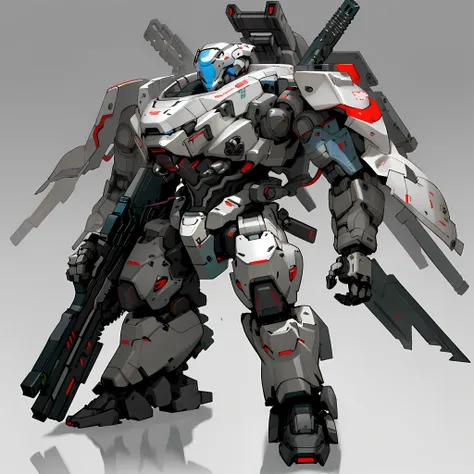 , hyper HD,(Best quality:1.2, Masterpiece), arma, robot, Mecha, Science fiction, holding weapon, Solo, Gun, No Man, holding gun, Holding, greybackground, standing, (Simple background:1.1), Gradient background,jj