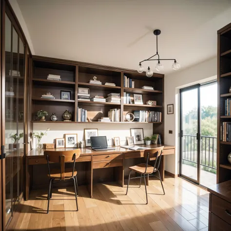 ,Masterpiece, Best quality,8K, 超高分辨率,Walk into the study,The minimalist design gives a feeling of purity,No frills,Focus on learning and thinking。Large desks are neatly arranged with books and tools,It is convenient for you to solve problems at any time。In...