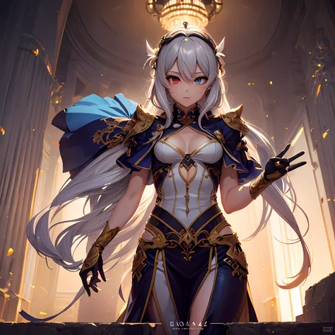 --2d anime --Anime --Primeiro trabalho --anime premiado, --Garota elfa (((--Heterocromia))) --Cabelos longos brancos --Pose sedutora --Peitos pequenos --Bunda pequena --Estilo "Loli" --caminhando na rua da capital fantasia, --Detailed digital art --High qu...