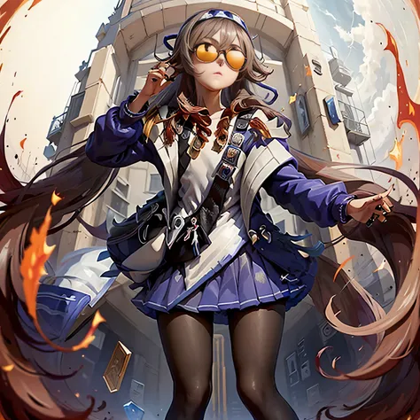animemanga girl,The upper part of the body,With sunglasses,A scene from the《the original god》videogame,National style