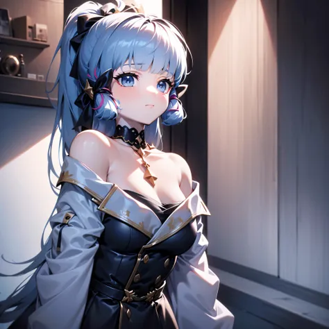 Best quality, masterpiece, ultra high res, (photorealistic:1.4), 1girl, offshoulder, in the dark, deep shadow, low key
