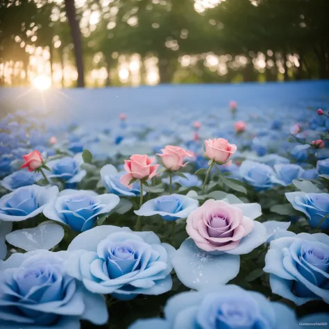 many tall blue roses covered with transparent snow and pink roses snow blue roses in chinese fairy tale outdoor romantic wedding...