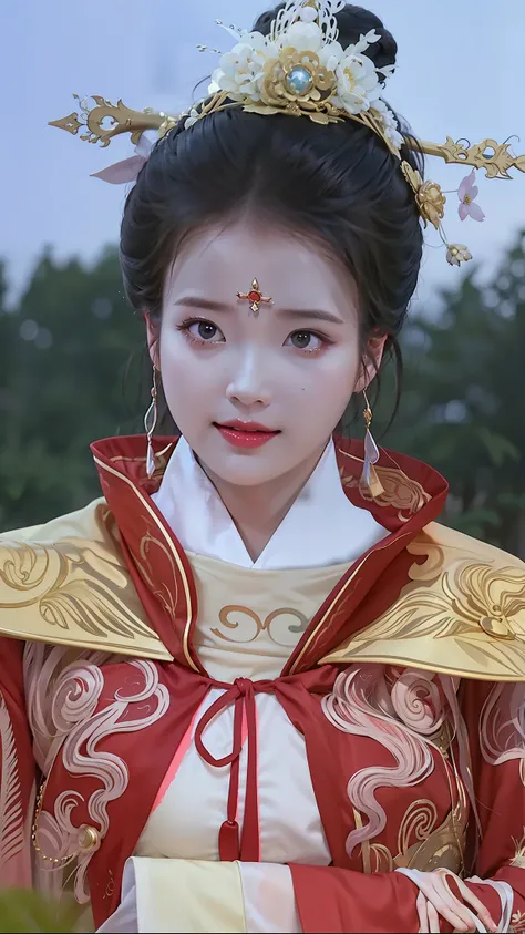 a close up of a woman wearing a red and gold dress, princesa chinesa antiga, palace ， a girl in hanfu, china princess, beautiful...