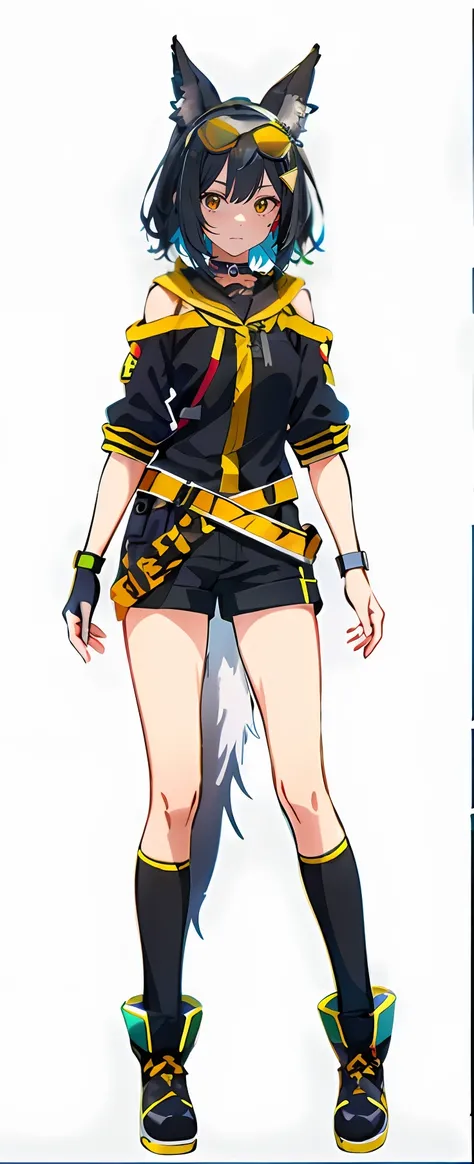 gilded black uniform, Style anime, kagamine rin, black and yellow scheme, Anime girl with black hair and yellow eyes,Dressed in black and yellow, Anime moe art style, Anime style. 8K, Anime girl with wolf ears, vrchat, anime style character, render of a cu...