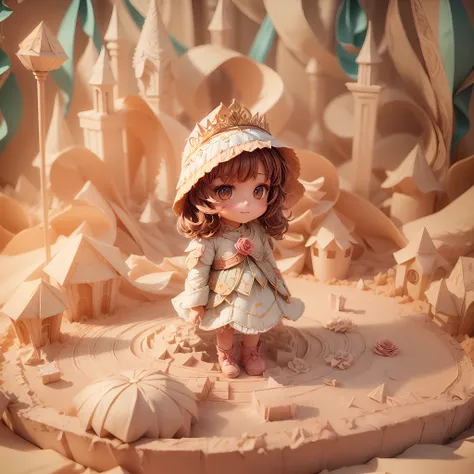 (sandbox:1.4),symetry，Solo, colorful rose，full body，tchibi，Cute little girl, Delicate rose tiara，ssmile，paper art，(Quilted paper art:1.2),(geomerty:1.2),a 3D render，extremely detaile, Cinematic lighting effects，4K，tmasterpiece，offcial art
