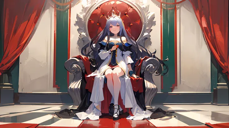 cute princesss, (western clothes), (medieval fantasy), round eye, charm smile, (sit on platinum throne), full body shot, throne ...