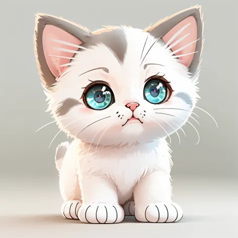 adorable baby cat, immaculate white background.cartoon style, flat illustration design.with soft lines and simple, rounded conto...