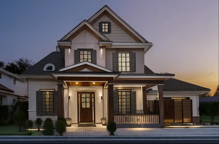 "RAW photo, Masterpiece, high quality, best quality, authentic, super detail, 8k UHD, DSLR, high quality, exterior, 1 modern house, luxury, street frontage, nature, (create special projects:1.5)."