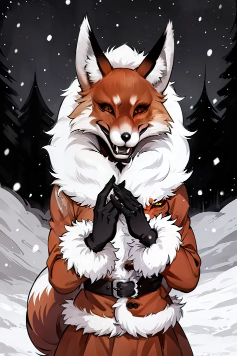 (tmasterpiece), 4k resolution, Monochrome, A highly detailed, portraite of a, (hiquality), HDR, 独奏, 1 animal, red fox, 25 years, ((Adult woman)), ((muscular)), pectoral muscles, 独奏, (Furry), ((furry female)), Animal nose, (Fox muzzle), A detailed eye, Yell...