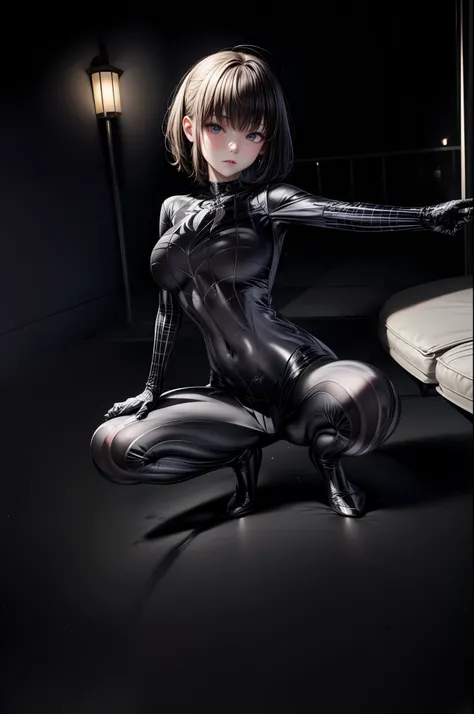 （（Erect full-body shooting：1.3， squatt， （urinating）， （Urinary incontinence：1.47）， （（Urine on the floor））， （putting makeup on）， Beautiful big breasts， （areola of breast）， （cleavage：0.3）, (oppai:1.3) Breast size，  （Bokeh）， inside in room， Detailed luxury liv...