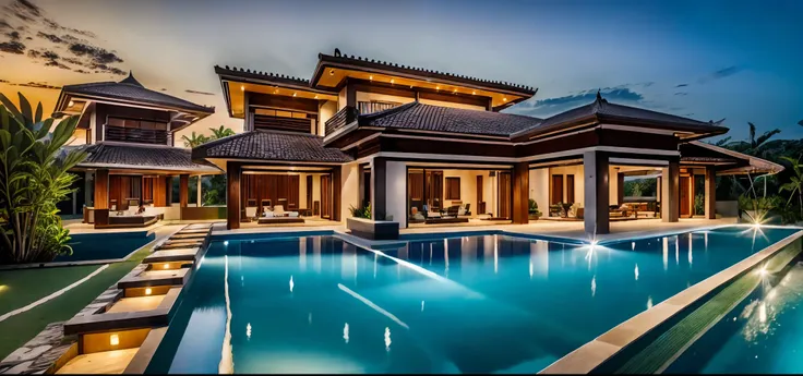 RAW photo,Masterpiece, high quality, best quality, authentic, super detail, 8k uhd, dslr, high quality,exterior,villa,philippines villa,bali living,nature,(create special projects:1.5), ((pool:1.3)), (( road:1.5))