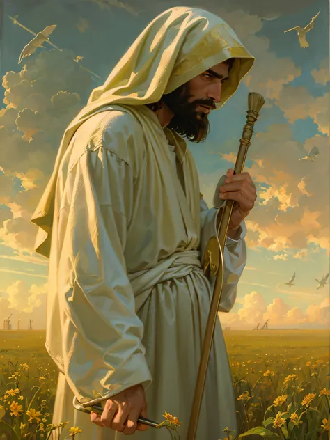 Painting of a man with a cane in a field, Greg Olsen, jesus christ, Retrato de Jesucristo, jesus of nazareth, Jesus, Uno de los tejedores del destino, Vestido como Jesucristo, the lord and savior, god looking at me, Joven Dios Todopoderoso, gigachad jesus,...