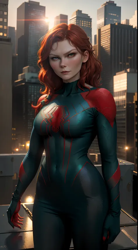 ((young kirsten dunst)), ((mary jane watson)), (masterpiece, 4k resolution, ultra-realistic, very detailed), (dark aquamarine su...