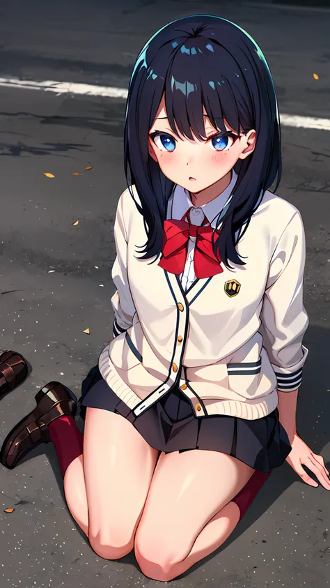 ​masterpiece, top-quality, hi-res, rikka1, 1girl, takarada rikka, a dark-haired, 独奏, blue eyess, wrist scrunchie, length hair, r...