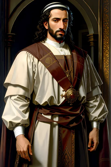 arafed man in a suit of armor standing, portrait, renaissance painting of arab king, renaissance digital painting, inspired by g...