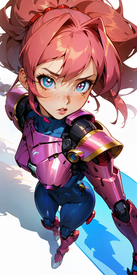 Octane Rendering,full view,8k --niji 5, (best quality, masterpiece, ultra-realistic), portrait of 1 beautiful girl, (head to toe full body image), 1girls, solo, (Bubblegum Crisis style body armor: 2.0), (Knight Saber body armor), female shape, robotic exos...