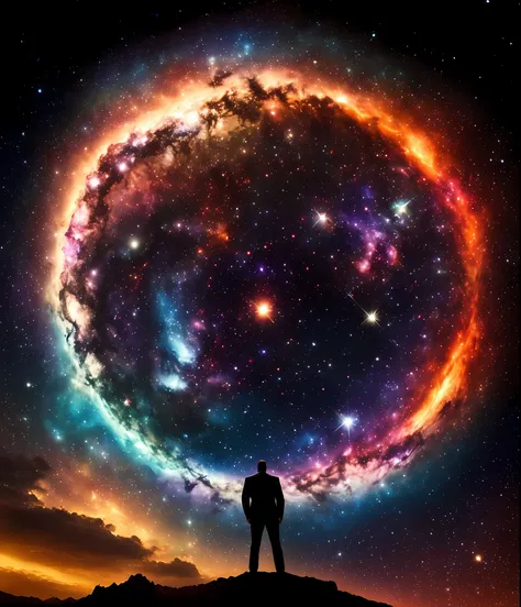 man at edge of creation of the universe