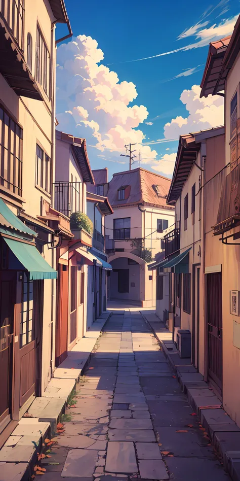 anime - cena estilo de uma rua com um sinal de estrada e uma pequena cidade, anime aesthetic, anime asthetic, anime vibes, anime...