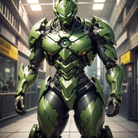 handsome man, made of green metal, (((no helmet))) (green cyborg: 1.1), ([tail | detail wire]: 1.3), (complex detail), hdr, (com...