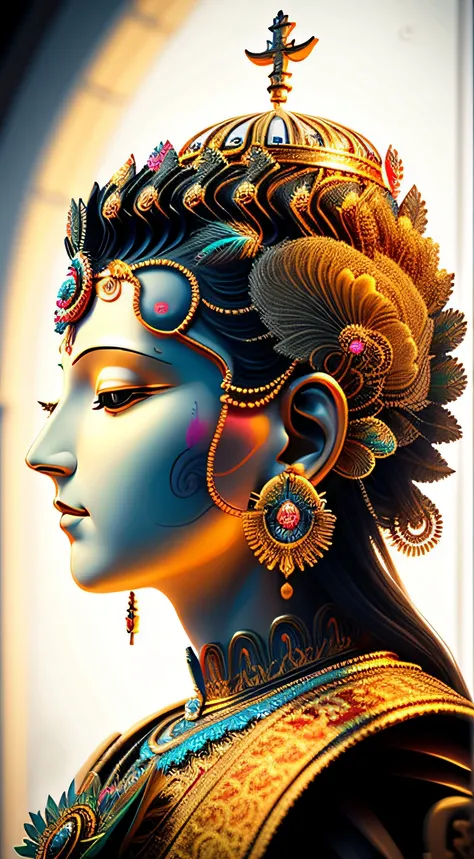 Face de Buda, sentado, luz de Buda brilhando, luz dourada. Fundo templo budista.