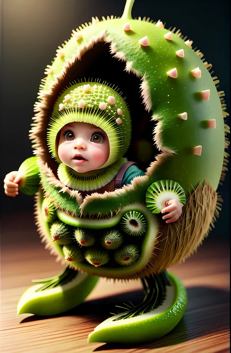 cute kiwifruit baby, octane render, unreal engine, highly detailed, intricate