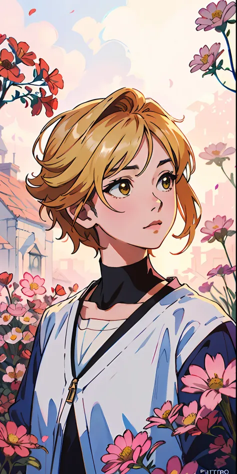 pintura de uma mulher com flores roxas em seu cabelo, retrato bonito do anime, digital anime illustration, retrato estilo anime,...