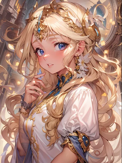 intricate artwork masterpiece, 
best quality highres,
detail eye expression,blond hair,
sorceress, pretty, cutie, charming,
conc...