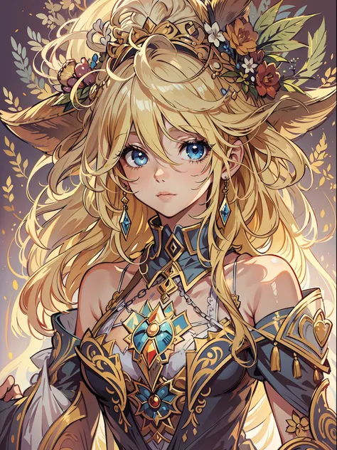 intricate artwork masterpiece, 
best quality highres,
detail eye expression,blond hair,
sorceress, pretty, cutie, charming,
conc...